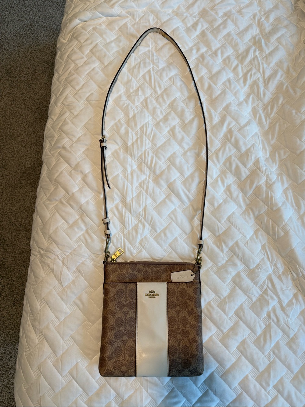 Coach Brown and Cream Signature Crossbody Pouch